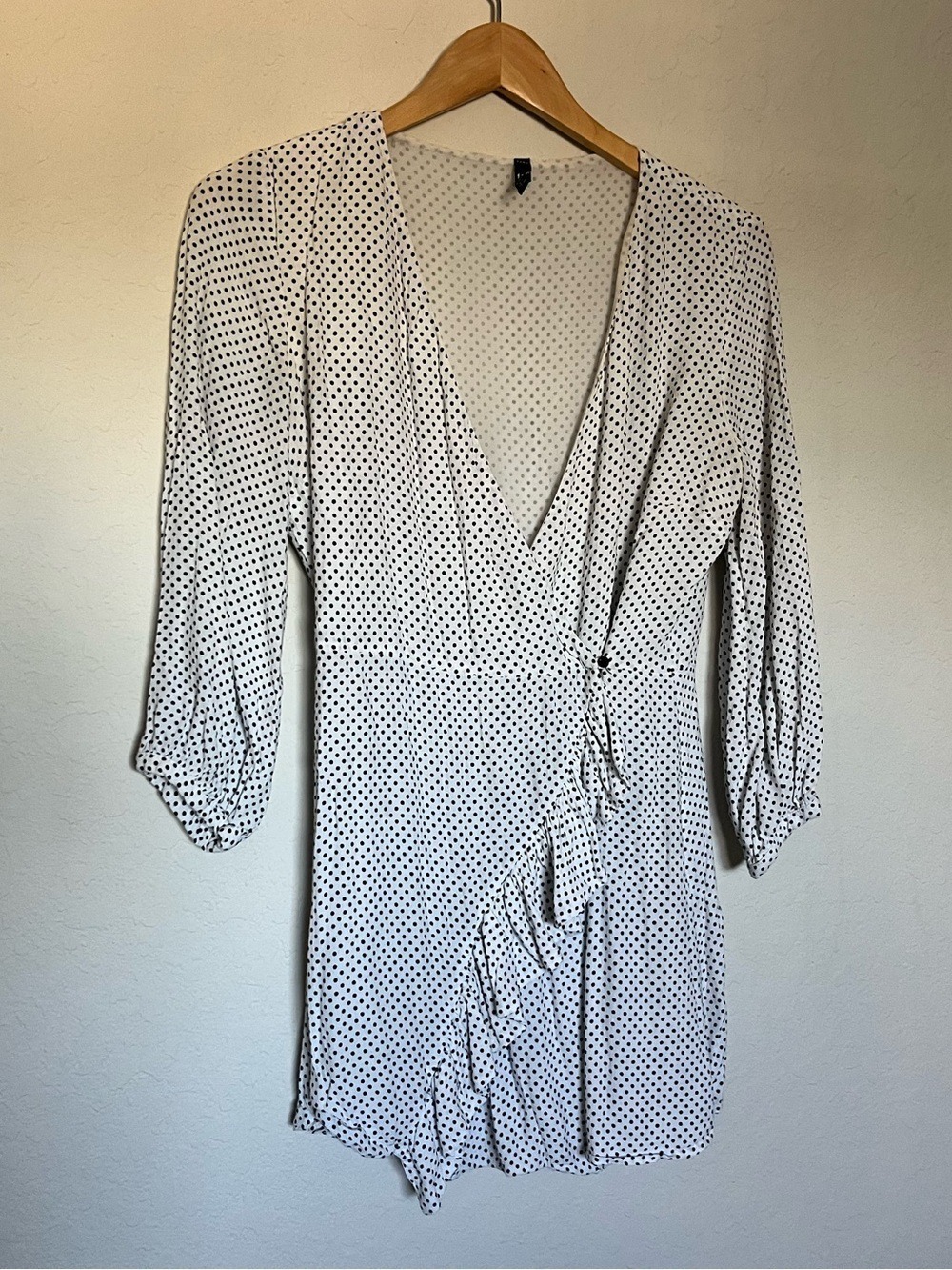 Zara TRF Polka Dot Faux Wrap Romper Ruffle Viscose Black White Large